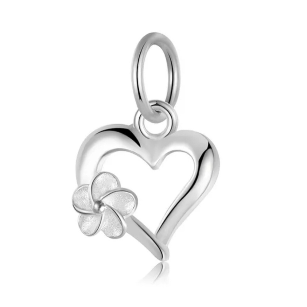 Small Sterling Silver Heart & Plumeria Pendent